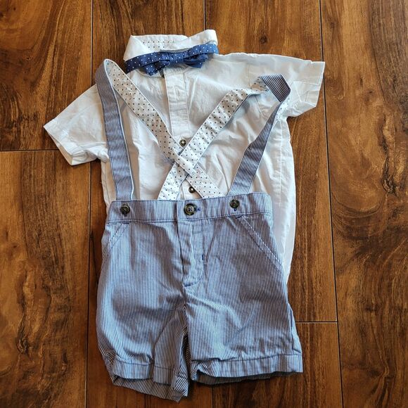 Baby boy bundle 18 months Oshkosh Plaid Shortalls Carters Suspender shorts top - Picture 2 of 11